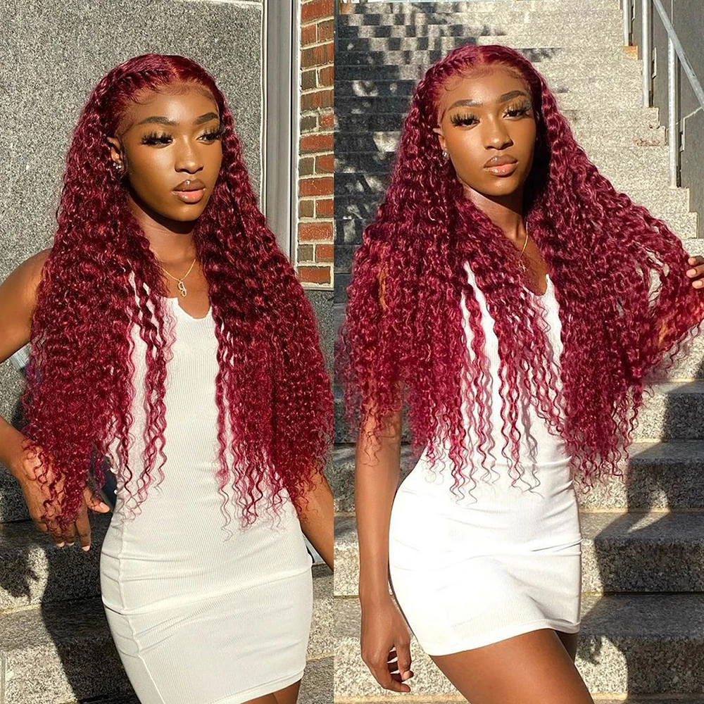 Ed Lace Front Human Hair Wigs Deep Wave Burgundy Transparent Lace Frontal Wig Wine Red Body Wave Wig For Black Women