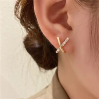 925 silver needles peals geometric ear studs for women korean style classic vintage elegant earrings rhinestone wedding jewelry