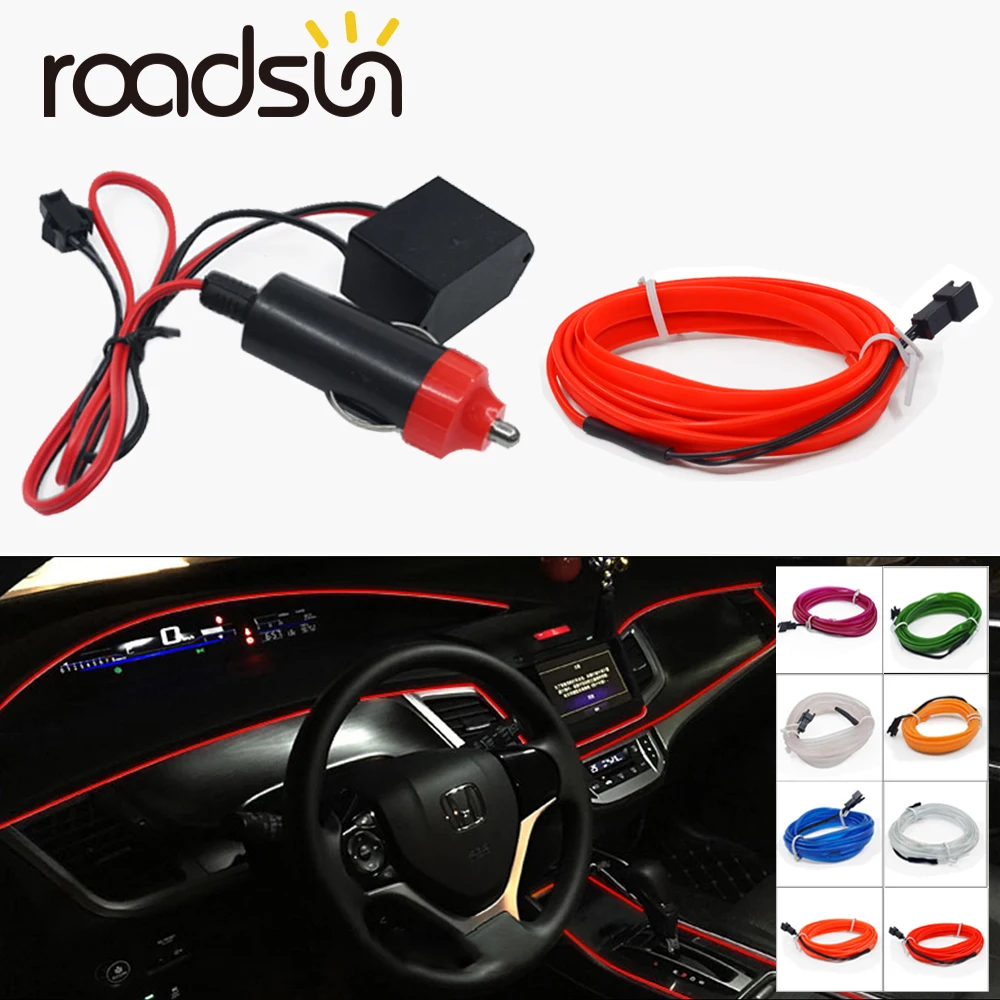 

Roadsun 1/3/5 м Автомобильная светодиодсветодиодный атмосферная интерьерная гирлянда для сигарет Автомобильная гирлянда EL Wire декоративная труб...