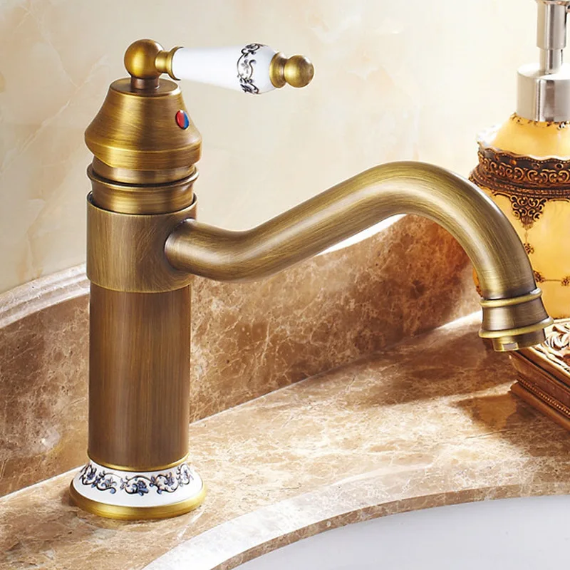 

Bathroom Faucet Antique Bronze Finish Brass Basin Sink Solid Brass Faucets Single Handle Water Mixer Taps Bath