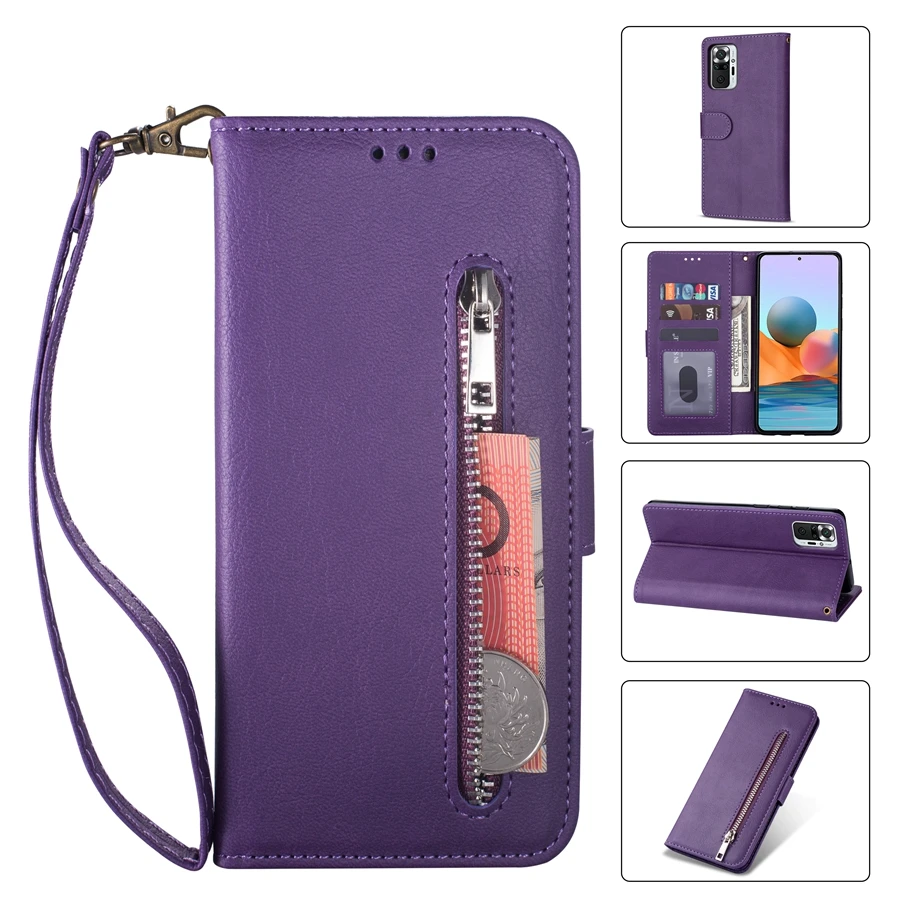 Wallet Calf Print Zipper Leather Case For Xiaomi Redmi 9 9A 9C 8 7A Note 10 Pro 9 Pro 8T 7 Poco X2 X3 Pro F3 M5s A3 10T 12T Pro