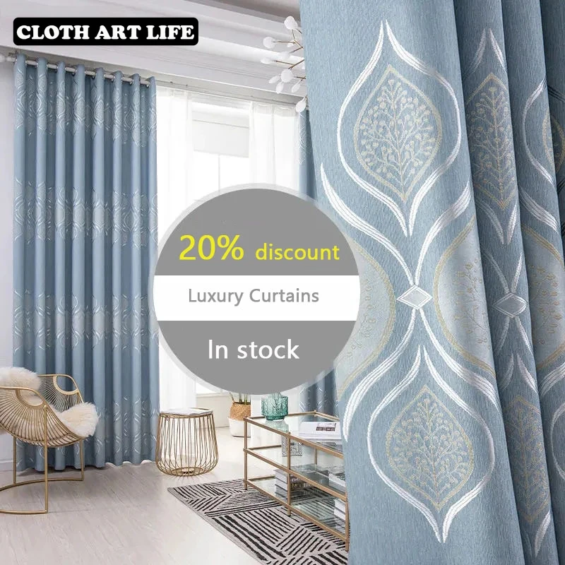 

European Blackout Curtains for Bedroom Jacquard Blind Drapes Window Panel Fabric Curtains for Living Room Luxury Shading 90%