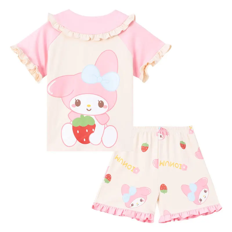 

Пижама Sanrio для девочек с кукольным воротником My Melody Kuromi летний сезон штаны из чистого хлопка с коротким рукавом для детей старшего возраста домашний комплект
