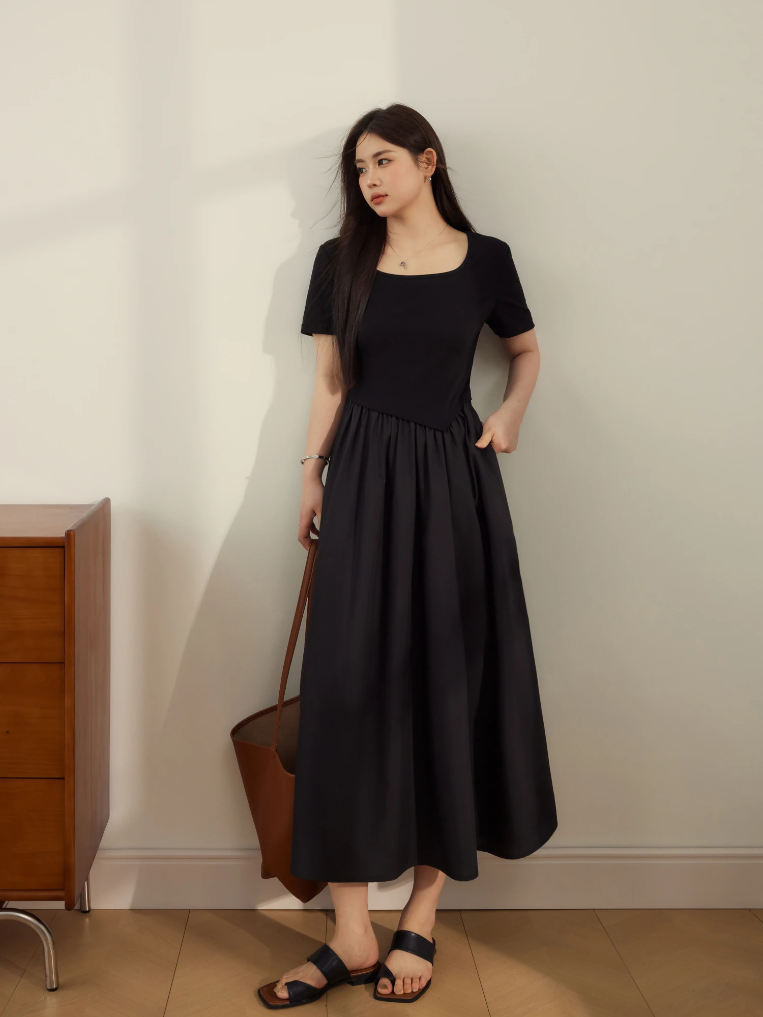 Plus Size Lan Yu Plus size women clothing Needle Shuttle Patchwork Waist Hugging Slimming Dress Female Summer New Chubby Squa...