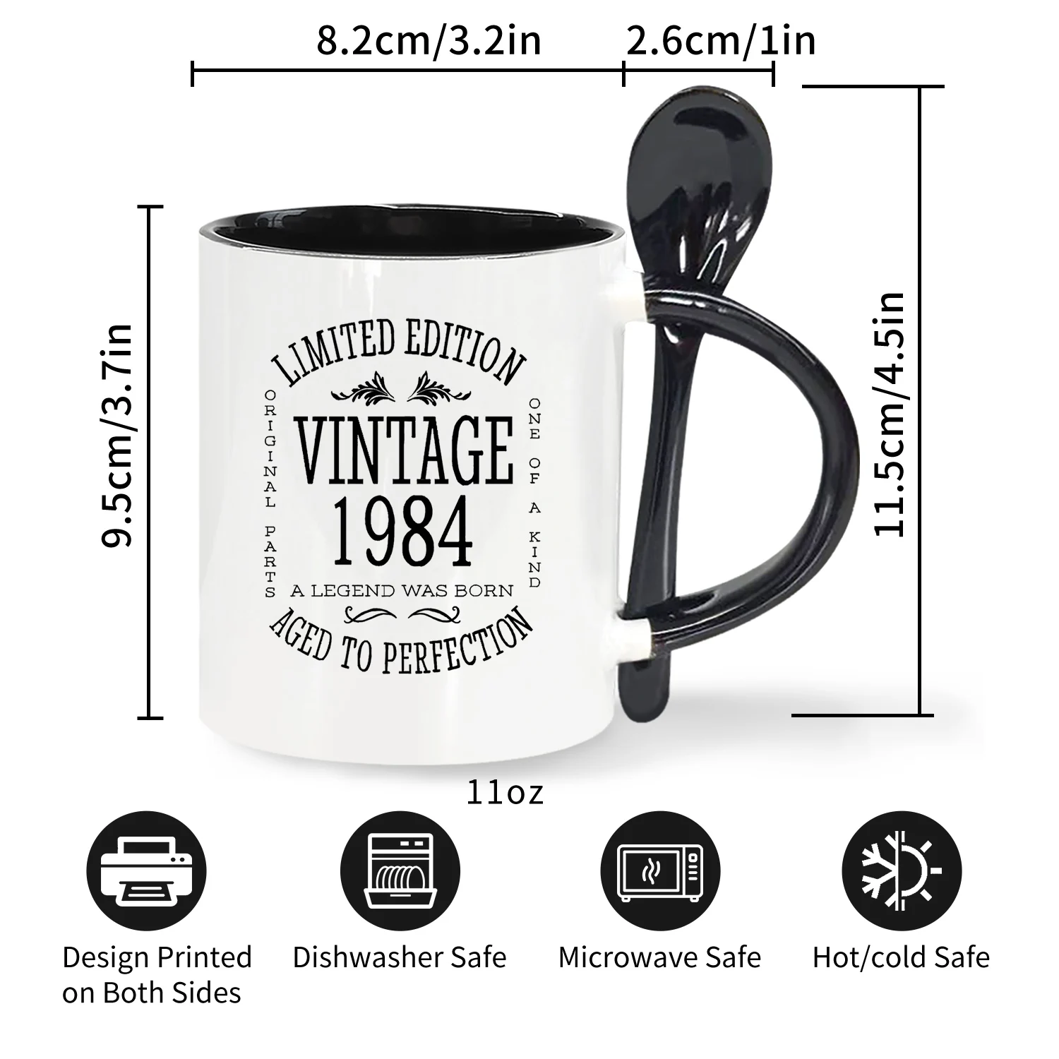 Винтажная Черная Керамическая Кофейная Кружка С Ложкой 11 Унций Подарок Для Мамы