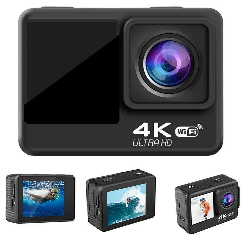 Новинка 2022 4K / 60Fps 2 дюйма + 1 3 умная Экшн-камера с двойным экраном 170 ° DV подводная