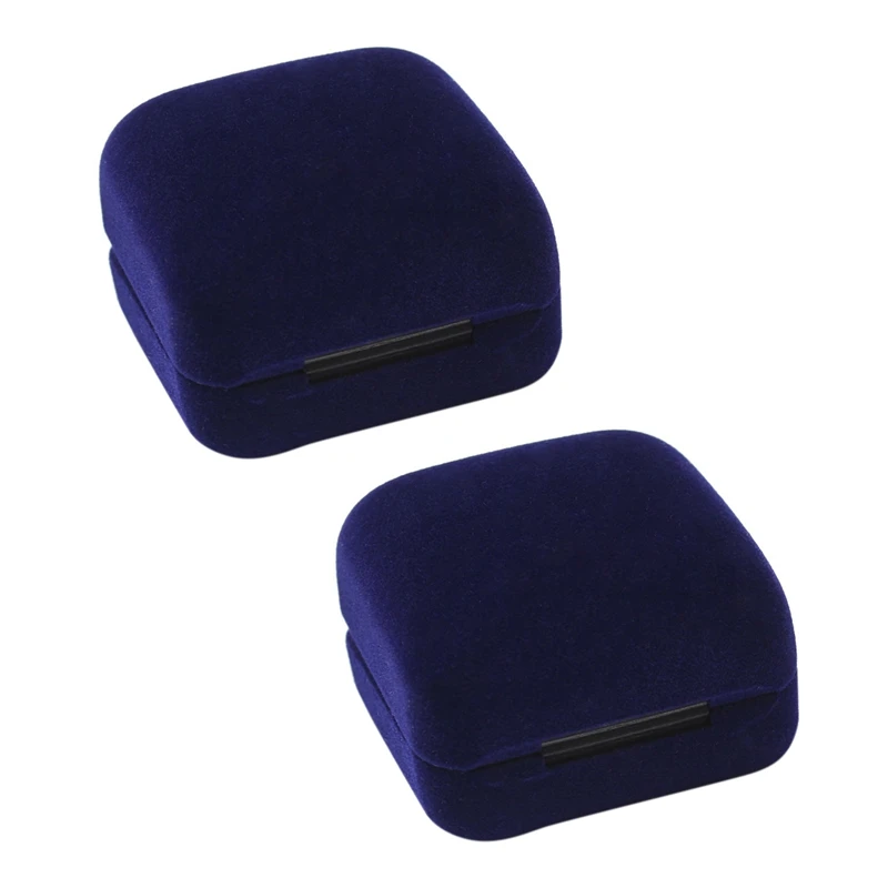 

2 Jewel Case Box Blue Gift Rings Earrings Jewelry Velvet Display