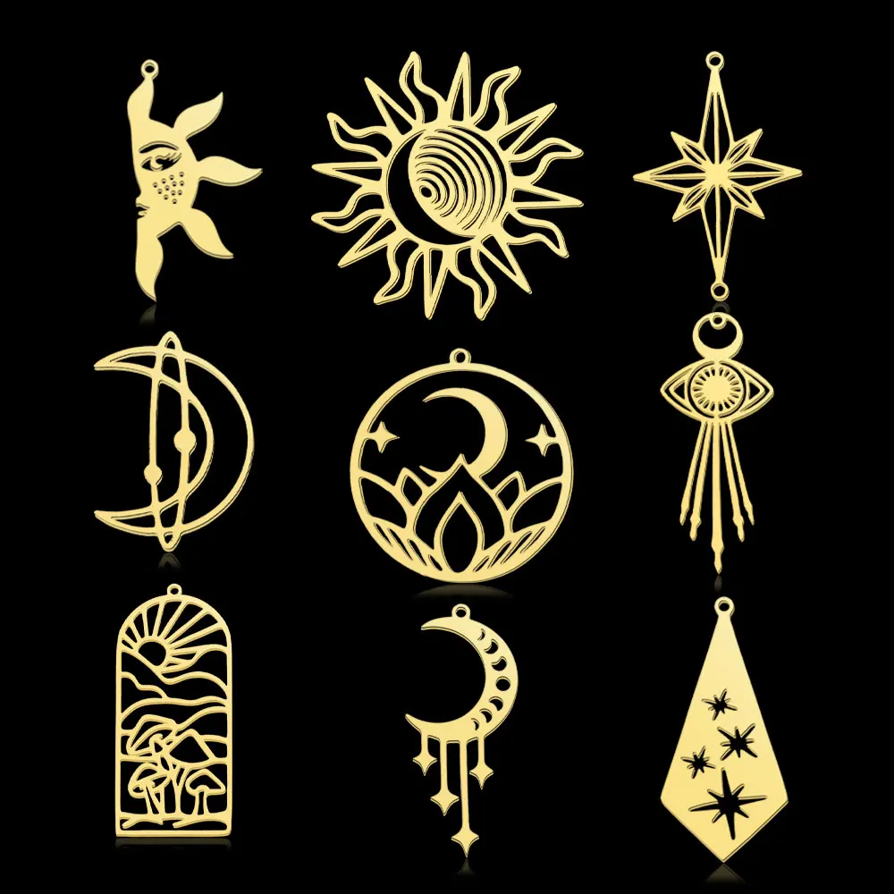 

5pcs/lot Stainless Steel Geometric Minimalist DIY Earring Pendant Charms Wholesale Star Arrow Sun Moon Tassel Evil Eye