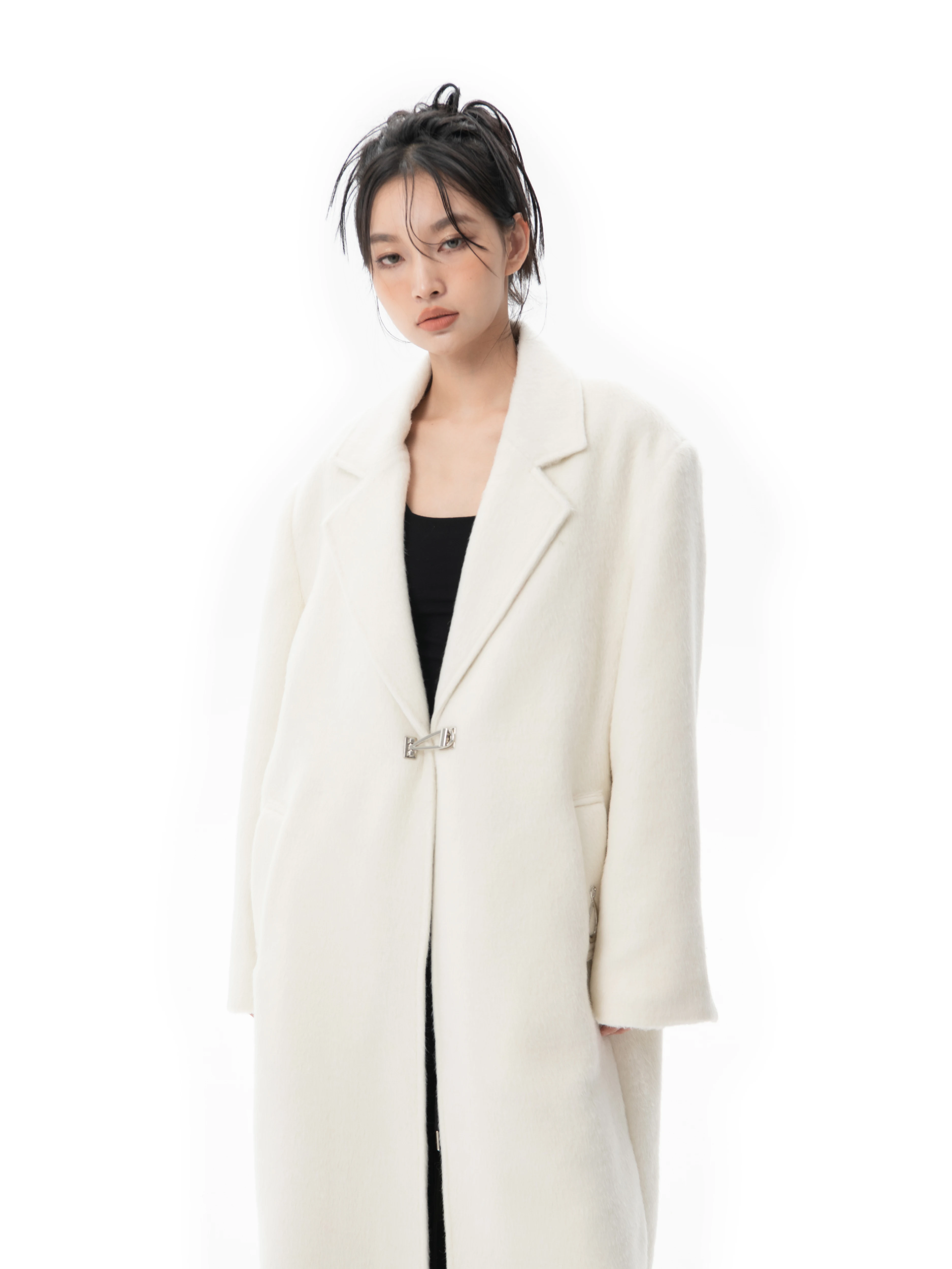Epny Autumn and Winter Wide Shoulder Pad Coat White OS Men's Women's Same Sle Gender-Free Long Metal Buckle Design...