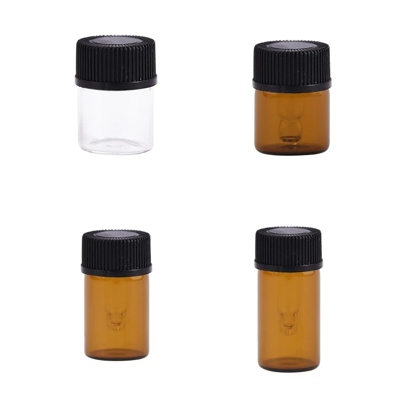 

100x 1/2/3ml Bottles for Essential Oils Amber Glass Bottles Tincture Bottles Leak Proof for Essential Oils Set