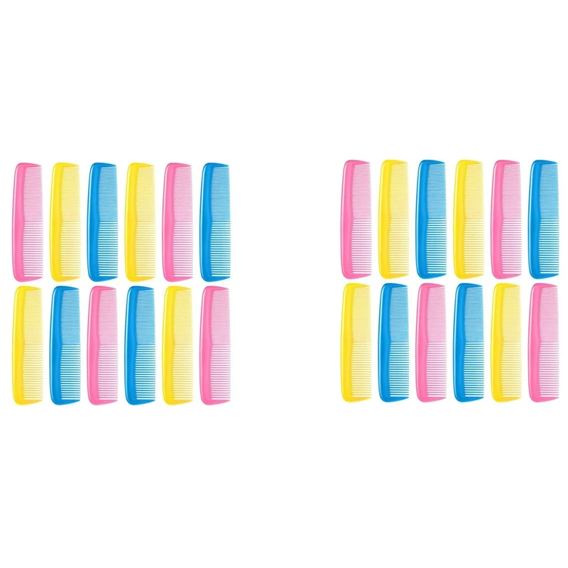 

Набор из 24 цветных гребней для детей, женщин, мужчин, цветная пластиковая тонкая расческа для повязки (розовый, желтый, синий)