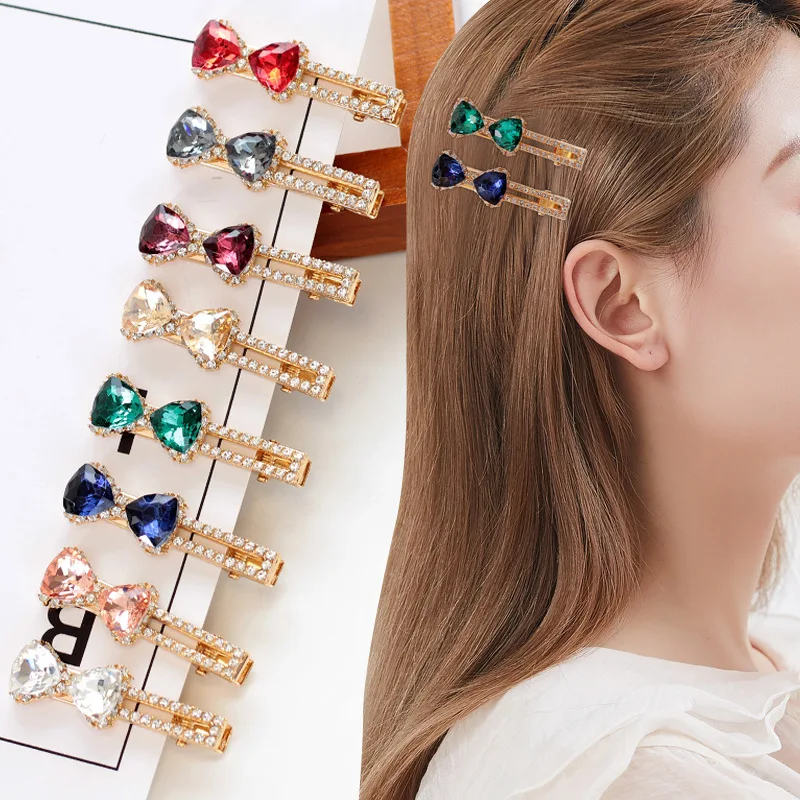

New Korean version of colorful bow crystal duckbill hairpin zircon rhinestone edge clip elegant female fashion hair accessories