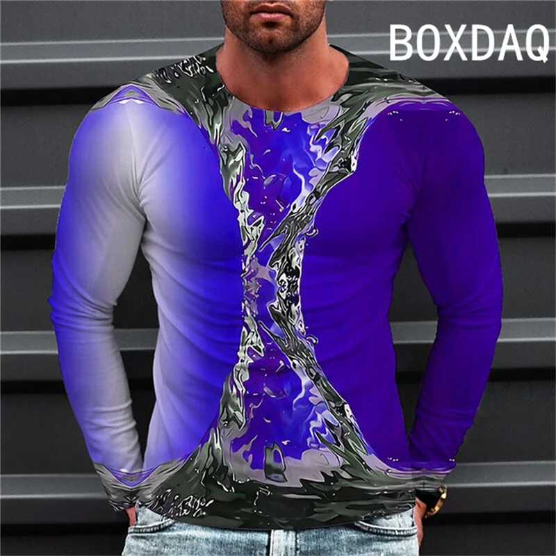 

2023 New Men Long Sleeve Casual Cotton T-Shirts 3D Harajuku Gradient Print Oversized Tops Men Autumn Loose O-Neck Soft T-Shirt
