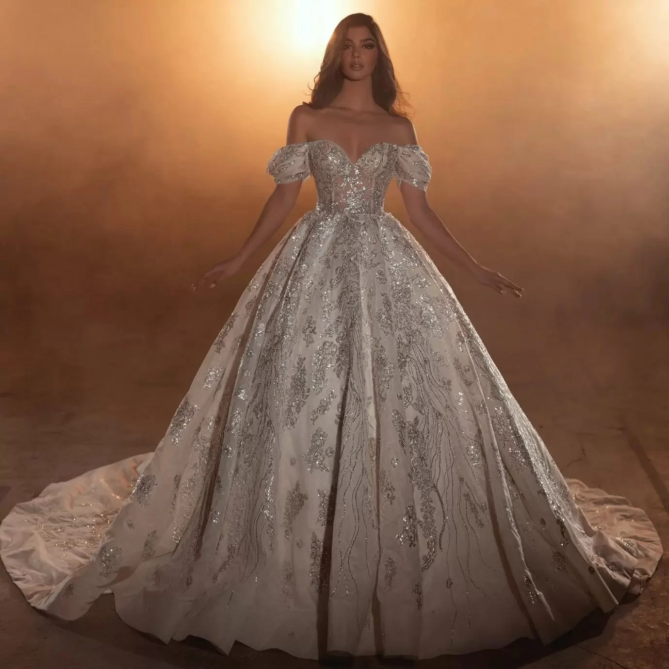 

Elegant Ball Gown Wedding Dress Sweetheart Off Shoulder Appliques Sleeveless Bridal Gowns Plus Size Shiny Vestido De Novia