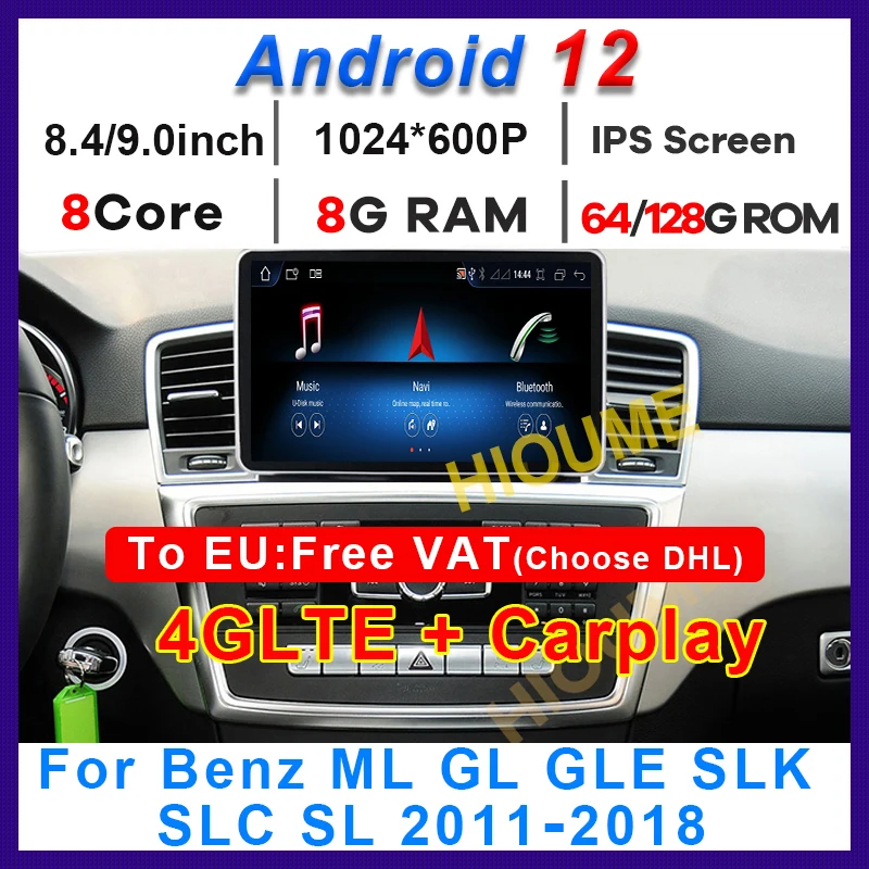 

Android 12 8+128G Car Radio Multimedia Player for Mercedes Benz ML-Class GLS GLE SLK SLC SL ML W166 GL X166 Class Carplay