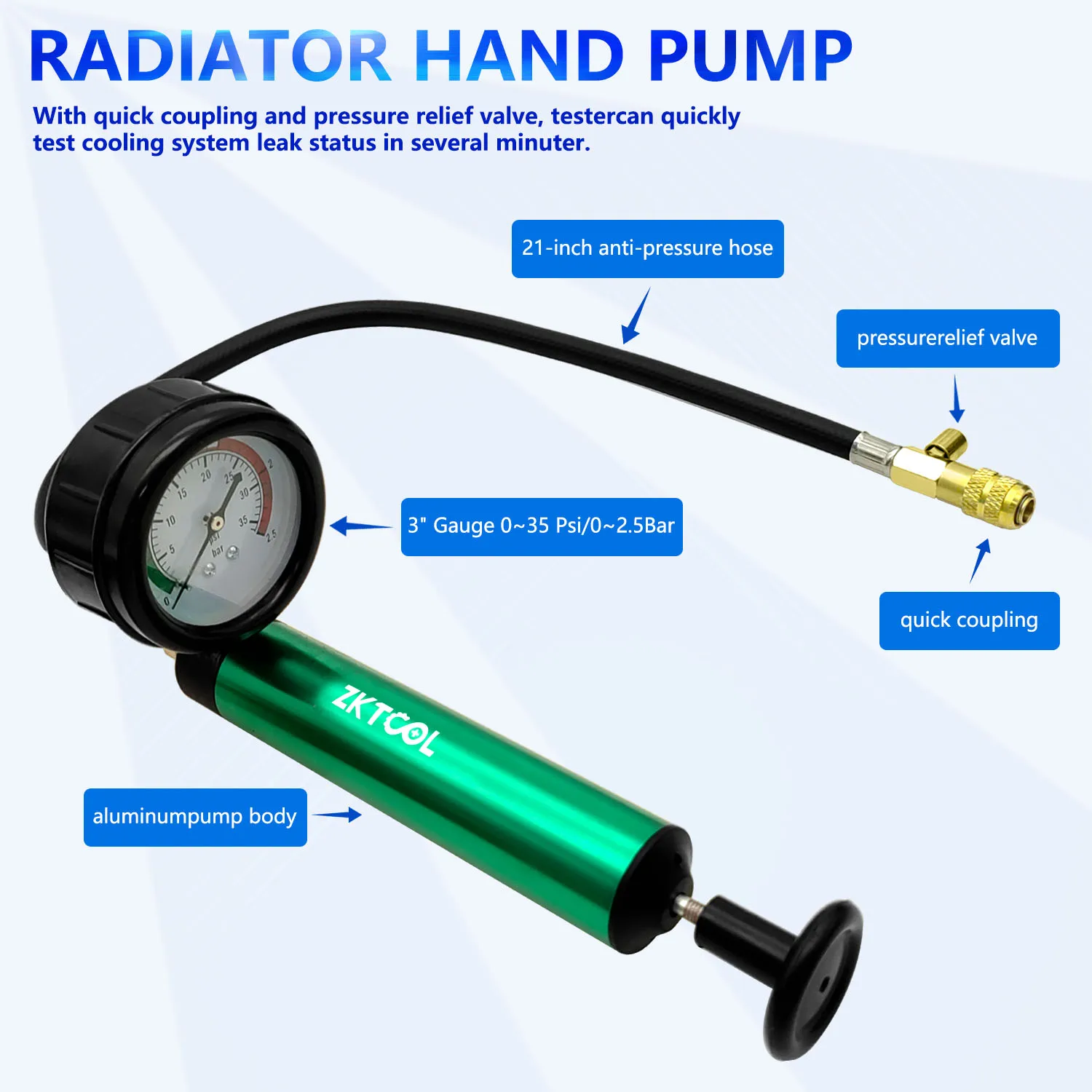 Алюминиевый автомобильный инструмент для тестирования давления радиатора