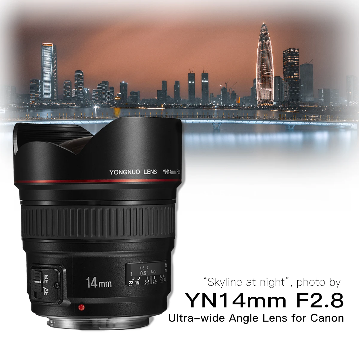 Объектив YONGNUO YN14mm F2.8 AF MF с автофокусом, ультраширокоугольный объектив с фокусным расстоянием 14 мм для цифровой зеркальной камеры Canon 5D Mark III IV 800D 760D 80D 7D