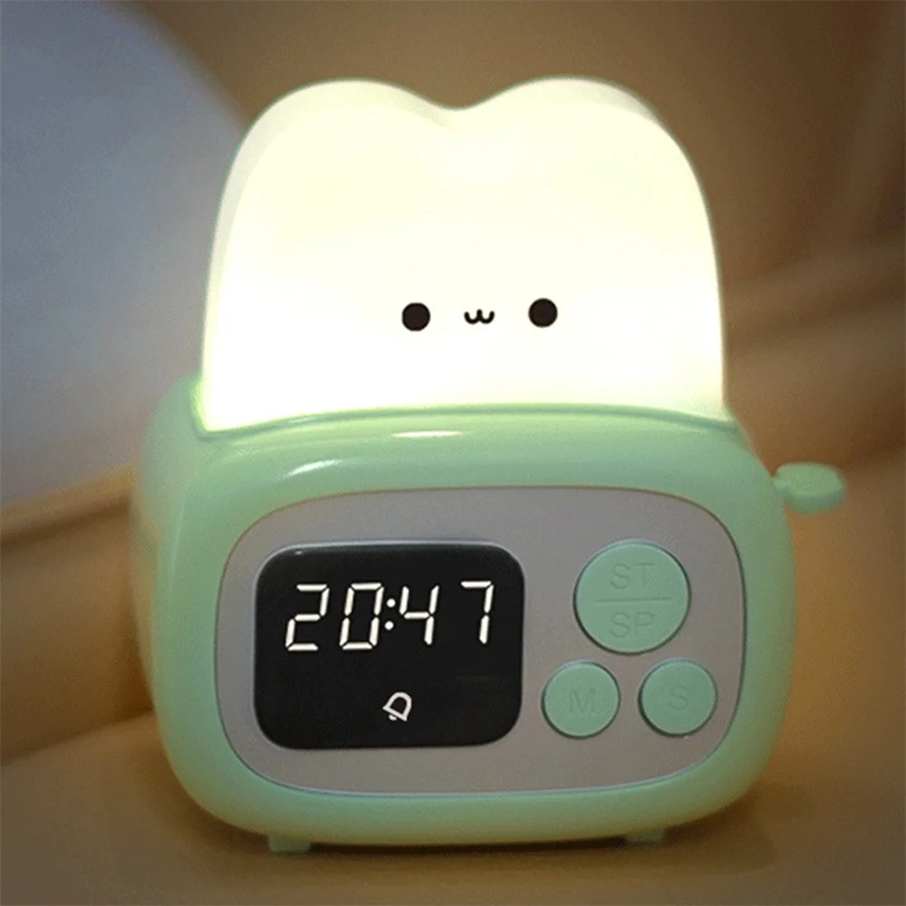 158g Cute Night Light Chargeable The New Bell Toaster Alarm Clock 800mah Get Up Alarm Clock 12*10.5*9cm