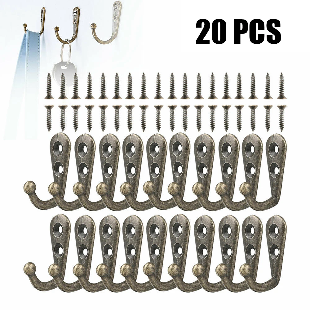 

20pcs Wall Mounted Hook Single Robe Coat Hat Holder Key Hanger with 40 Pieces Screws Home Storage Hook