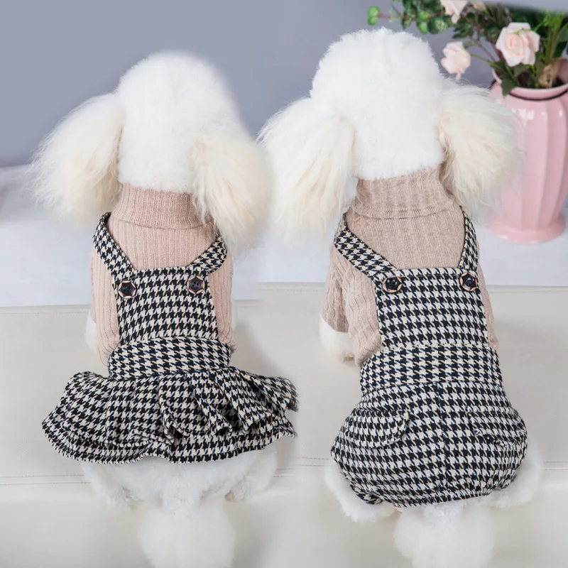 

Pet Clothes Spring and Summer Thin Couples Dress Houndstooth Skirt T-shirt Suitable for Small and Medium Dogs Teddy, Schnauzer