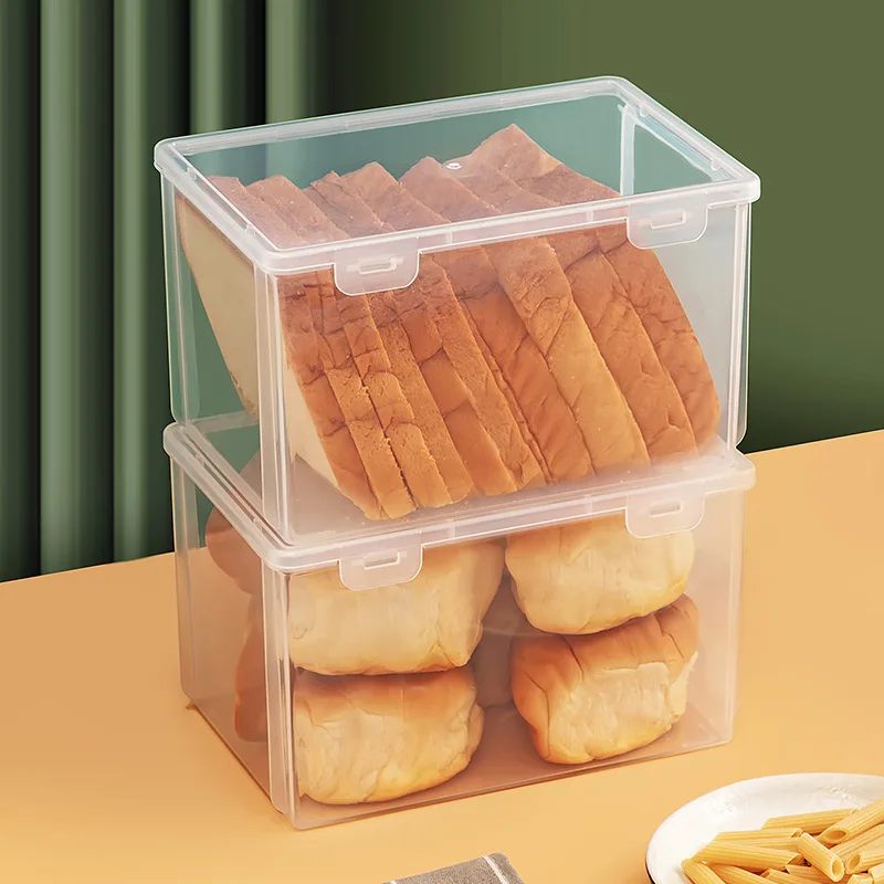 

1Pcs Bread Container Storage Box Kitchen Dispenser Bread Boxes Baking Bread Cake Containers Airtight Box Refrigerator Clear