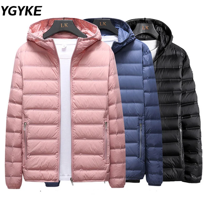 

2022 Autumn and Winter New Light and Thin Hooded Down Jacket Men's Plus Size Slim Jacket Fashion Warm Cotton Jacket Women