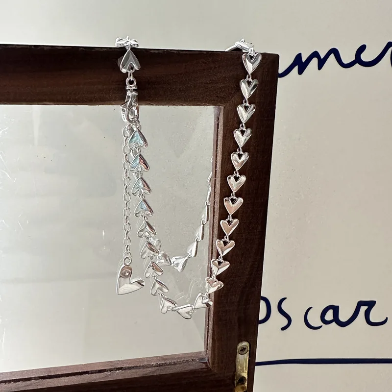 

Ожерелье из стерлингового серебра S925 пробы в Корейском стиле для тяжелой промышленности с особым дизайном в Корейском стиле Ins блоггер в форме сердца Ретро ко