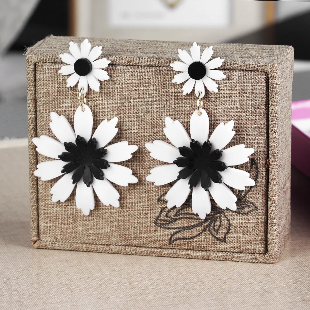 Женские акриловые серьги-Подсолнухи длинные серьги-ромашки желтого и белого