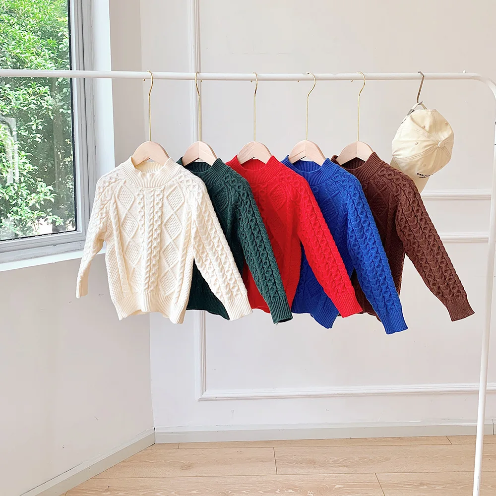 

Kids Clothes Boys Sweaters Autumn Winter Vintage Girl Knit Pullover Top Twist Thickened Loose Long-sleeved Children's Clothing
