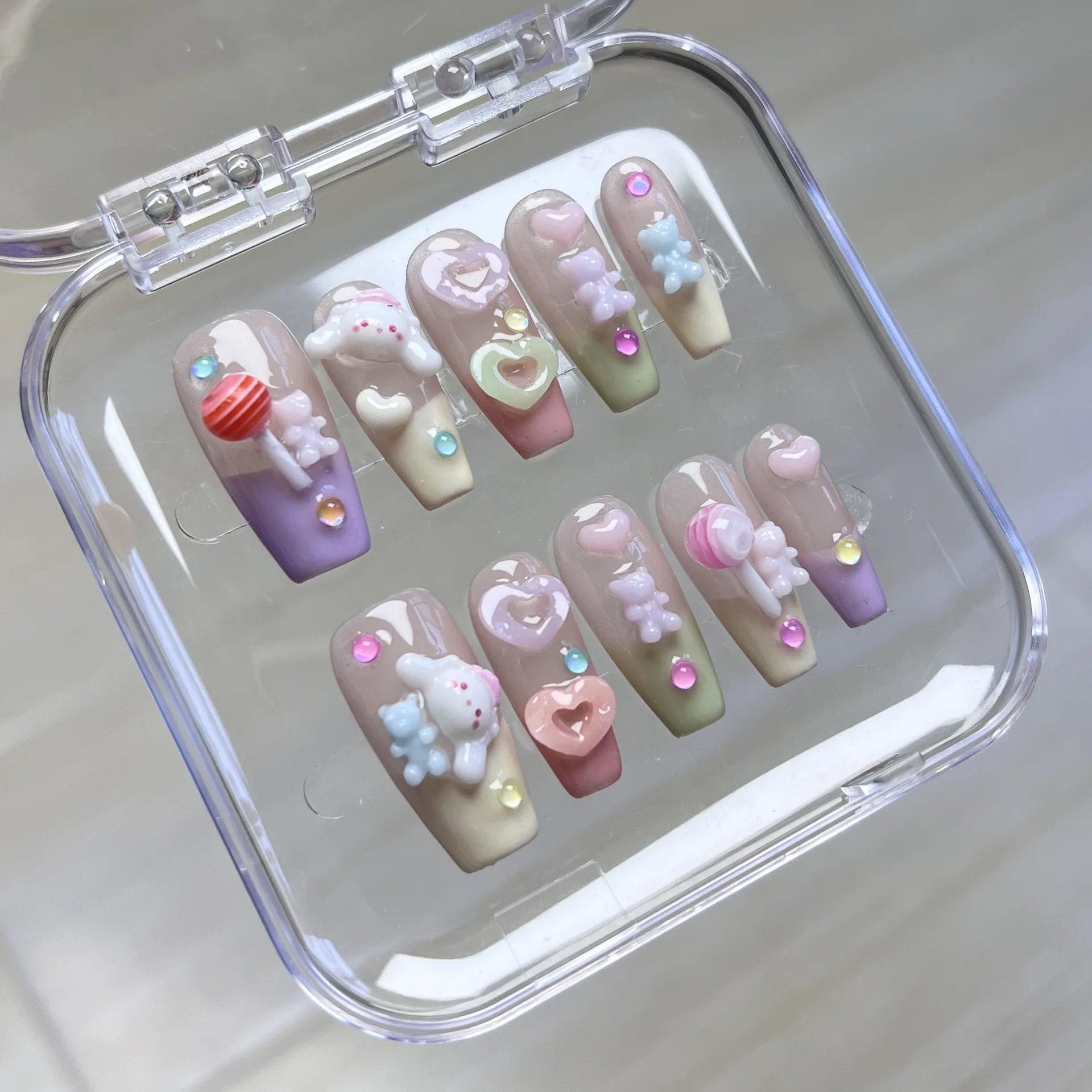 10 шт. накладные ногти ручной работы летние Мультяшные конфеты Декор для милых