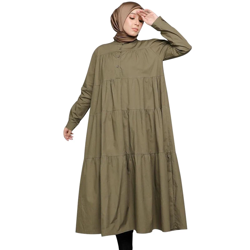 Мусульманское платье с каскадными оборками, модное однотонное Свободное длинное платье в мусульманском стиле, 2022