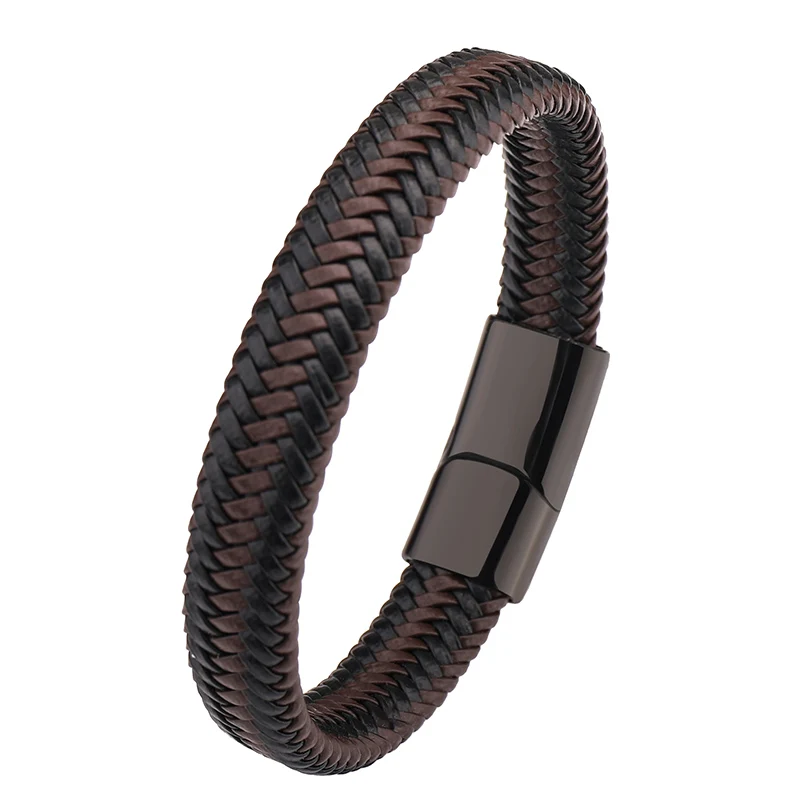

2023 New Fashion Punk Men's Leather Bracelet Black Magnetic Buckle Braided Braided Bracelet Pulseras Couple Gift
