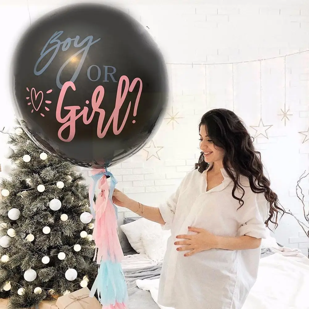 

36 Inch Black Gender Reveal Latex Balloon Boy Or Girl Reveal Balloon Confetti Party Gender Decorations Baby Supplies F1k2