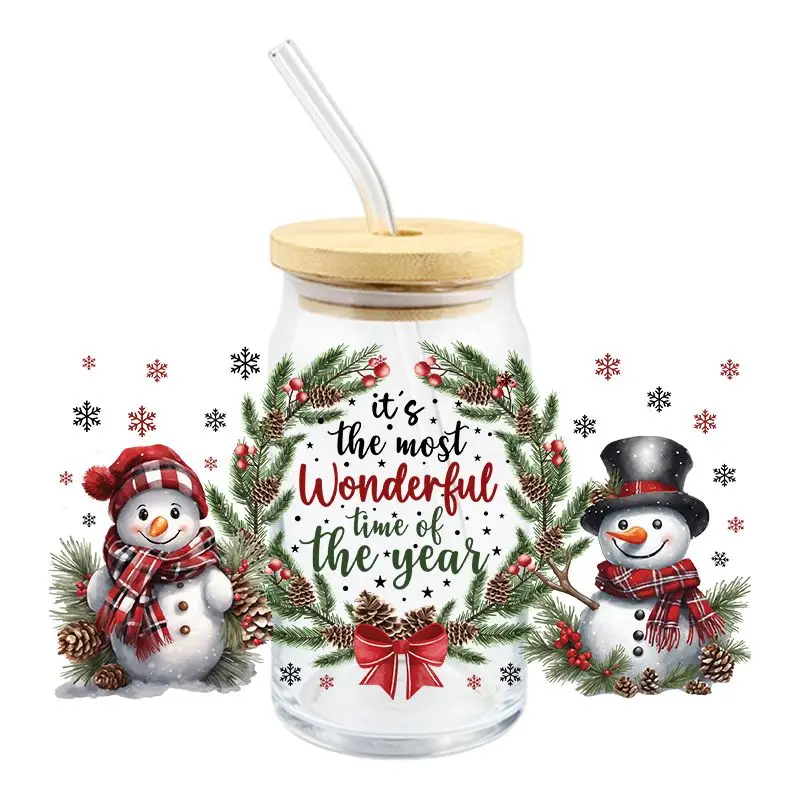 

Водонепроницаемая наклейка для чашки UV DTF мультяшный снеговик