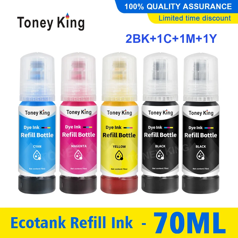 

Toney King 5PCS 70ml Refill Dye Ink For Epson EcoTank L3150 L3110 L3100 L3210 L3250 L1110 5190 ET-2710 102 003 EcoTank Printer