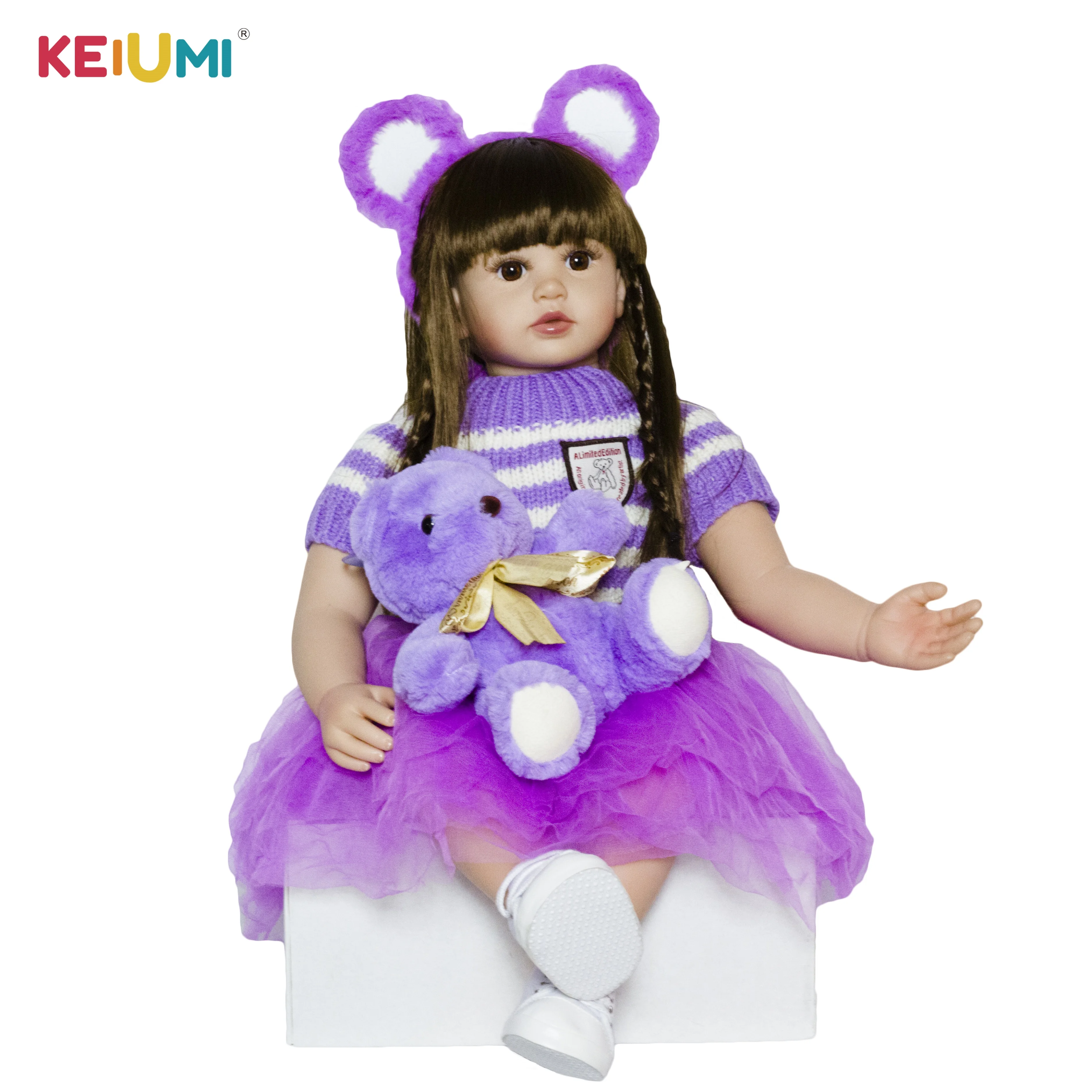 KEIUMI, 24 дюйма, Новое поступление, Kawaii Baby Reborn Girl Doll, фиолетовая юбка, тканевое тело, куклы Reborn Girl, подарок на день рождения