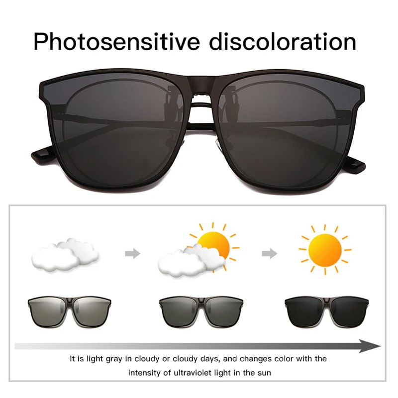 Polarized Clip On Sunglasses Men Photochromic Car Driver Goggles Night Vision Glasses Anti Glare Vintage Square Glasses Oculos images - 6