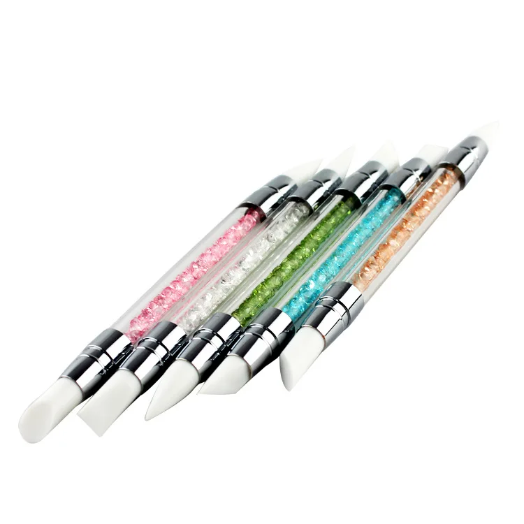 

2 Way Rhinestone Crystal Nail Art Brush Pen 5Pcs/Set 10 Tips Double GEL Nail Art Silicone Heads Carving Dotting Nail Pen