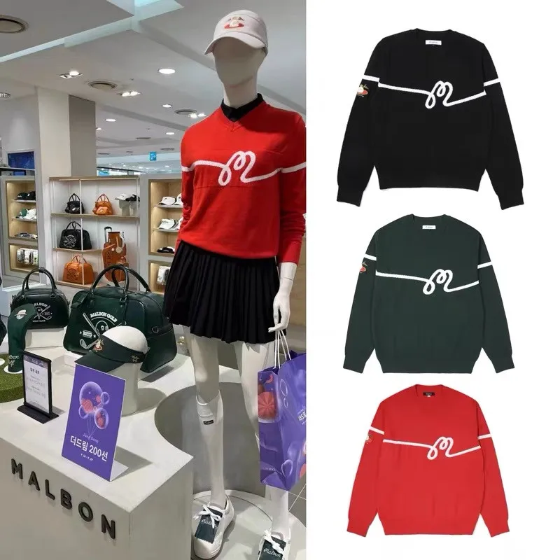 

Новая женская одежда для гольфа Malbon Golf осень/зима 2022 спортивный кардиган пуловер вязаный свитер с V-образным вырезом одежда для гольфа с лош...