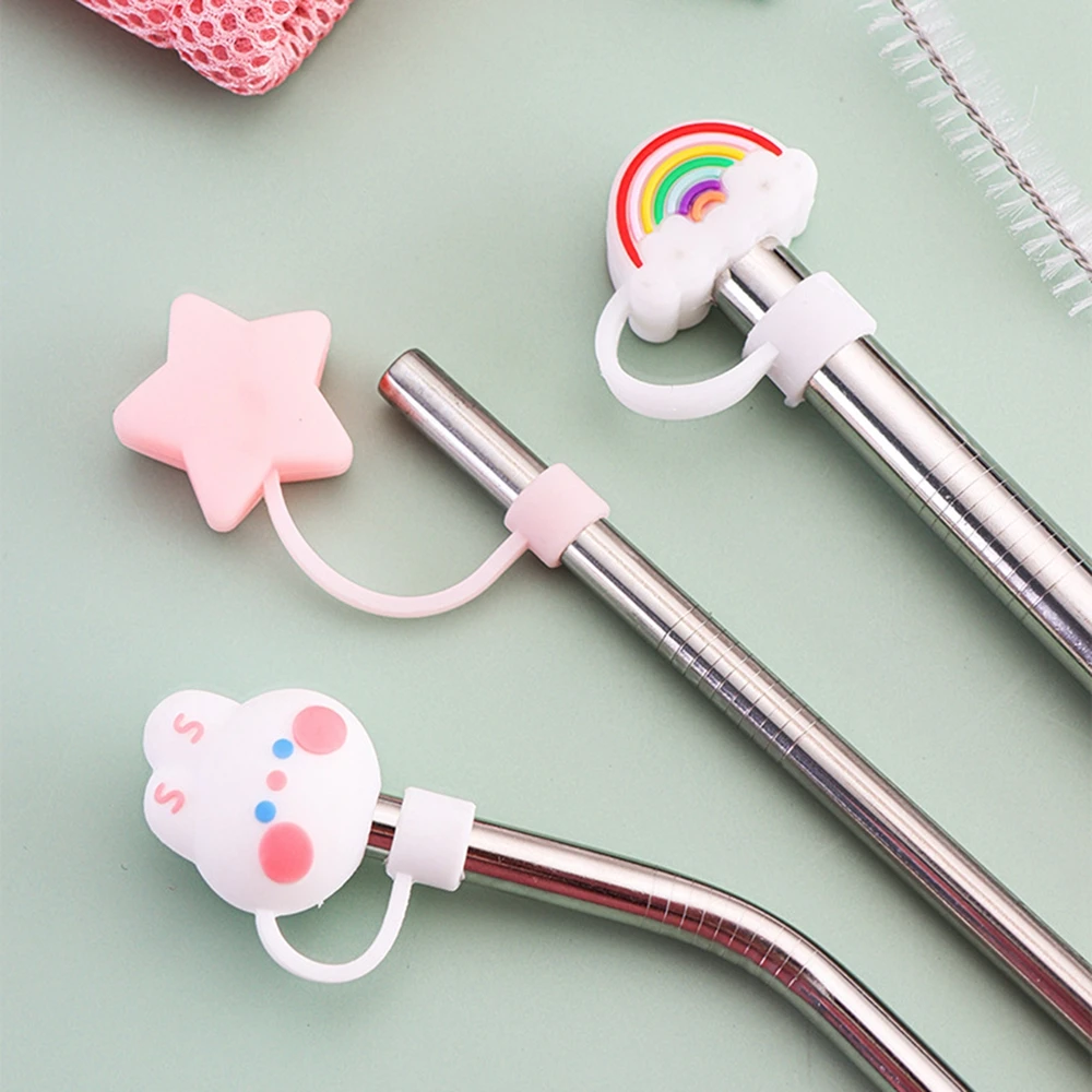 4pcs/Set Stainless Steel Drinking Straw Set Silicone Head Reusable Food Grade Beverages Straws with Cleaner Brush - купить по