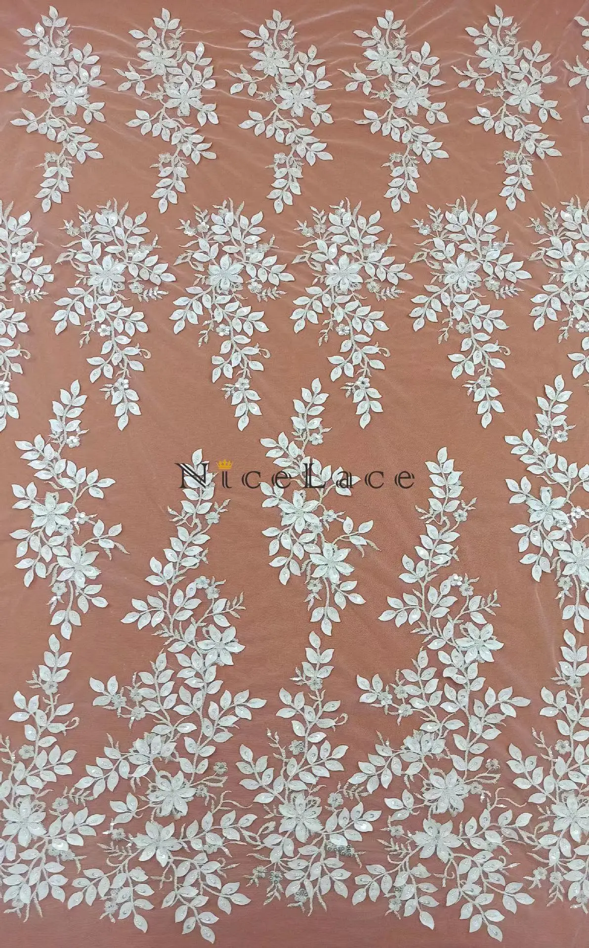 

1Yard 2022 Nicelace High Quality DIY Embroidered 3D Lace Fabric Tulle Silver Beads And Sequins For Beautiful Bride Wedding Gowns