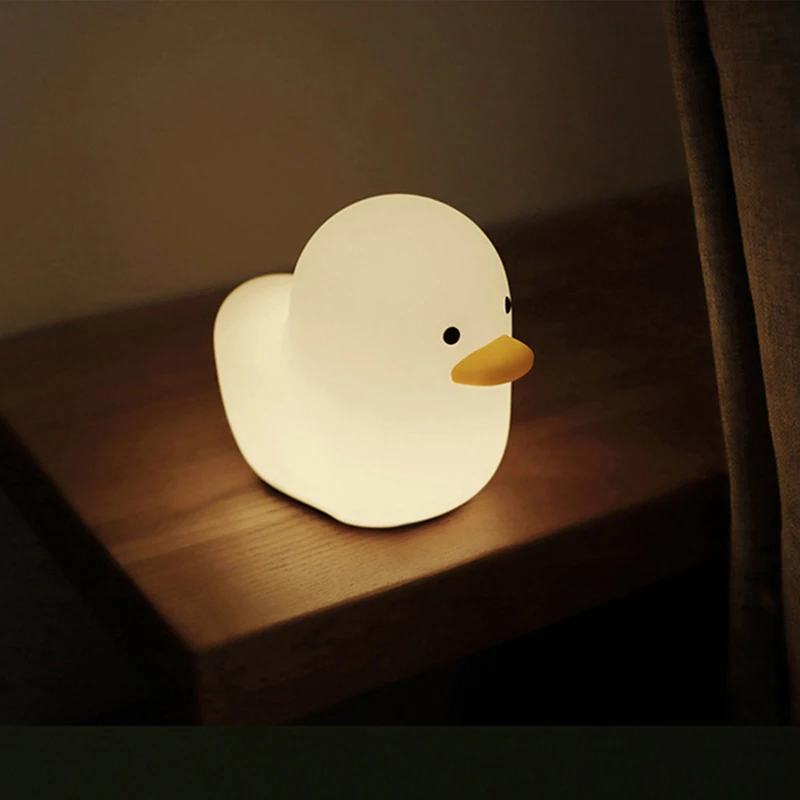 

Lovely Silicone Dull Child Cute Duck Night Lamp with Patting Switch Regular Feeding USB Sleeping Lamp Bedroom Bedside Night Lamp