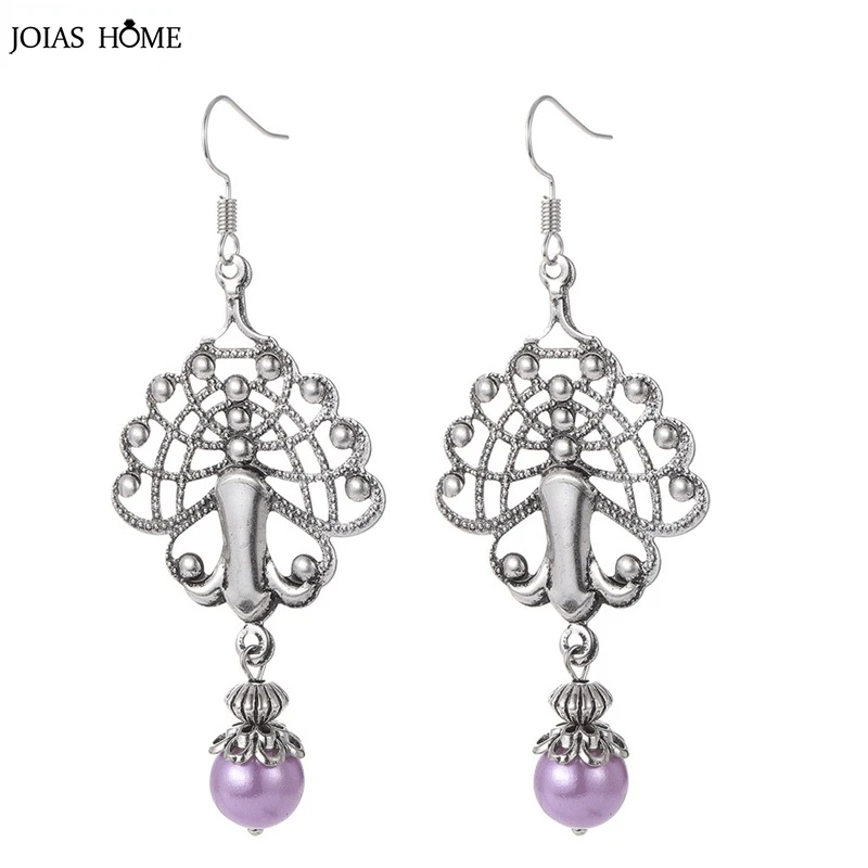 

Joiashome Blue Purple Pearl Drop Earrings For Women 925 Sterling Silver Simple Peacock Playing Anniversary Wedding Fine Jewelry