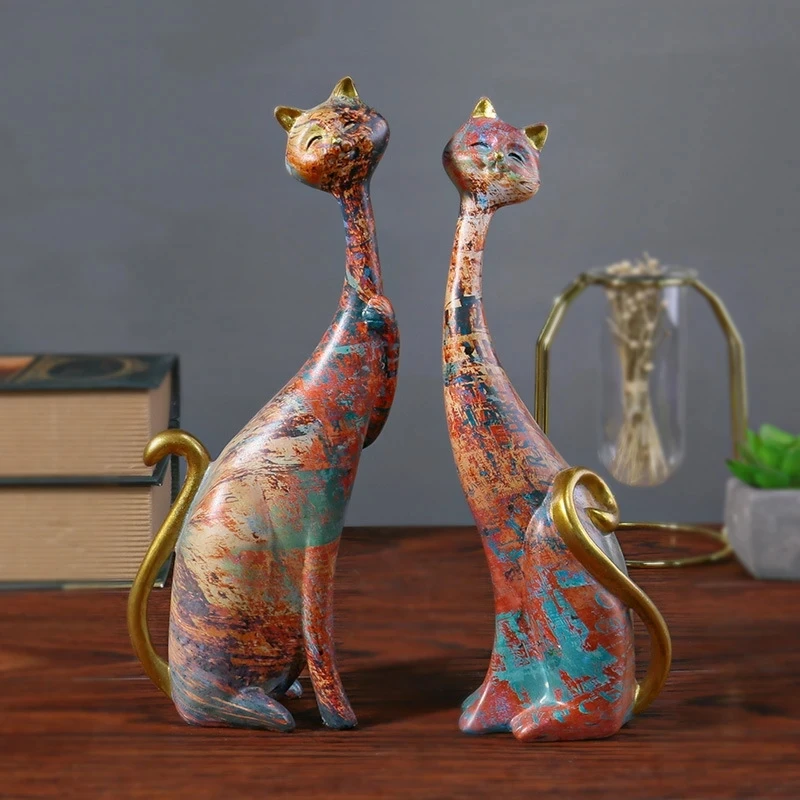 

2pcs Modern Painted Sculpture Interior Home Decor Best Egyptian Cat Statue Living Room Office Accessories Christmas Decoration
