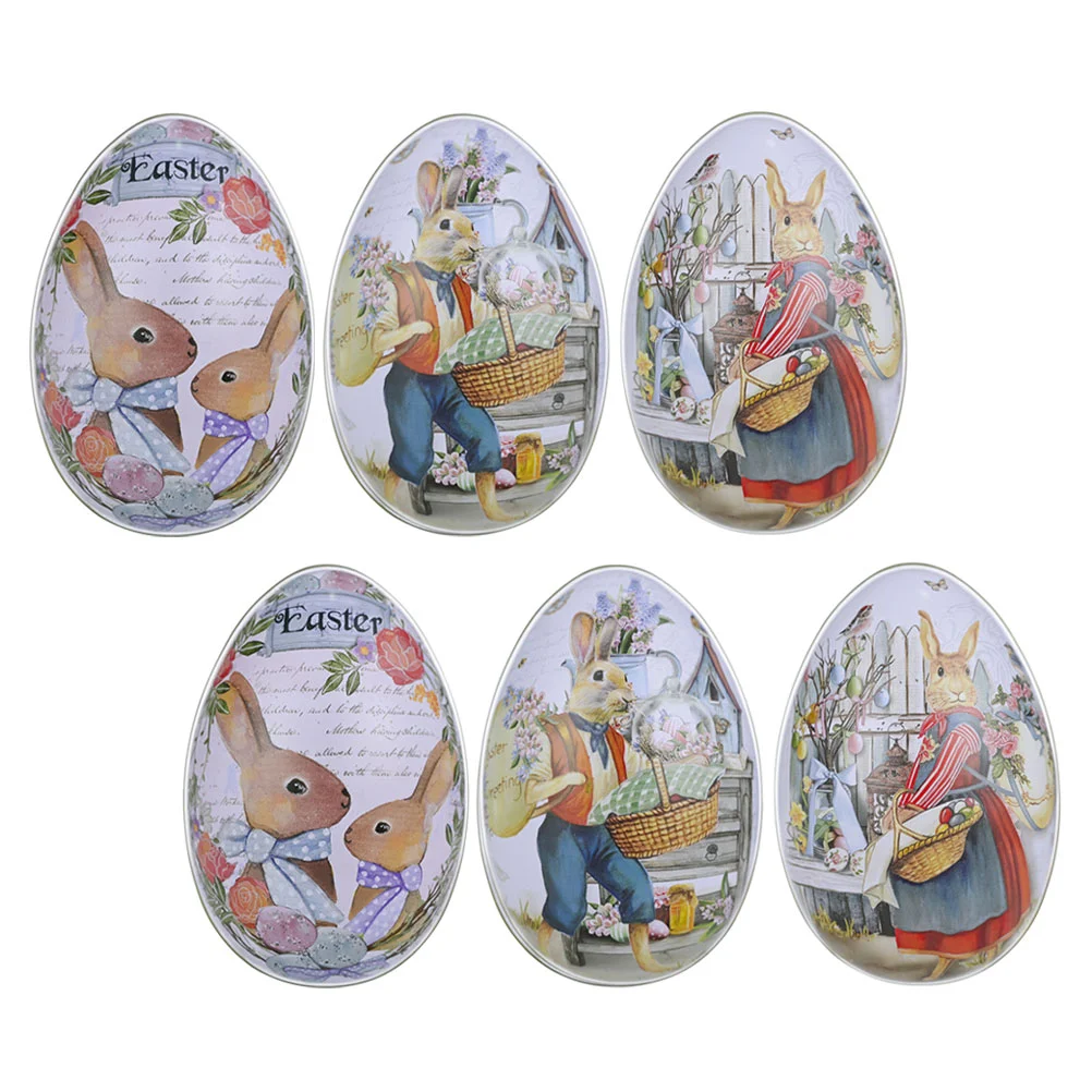 

Easter Box Candy Tin Container Themed Iron Portable Egg Adornment Rabbit Tinplate Jewelry Containers Boxes Favor Cookie Eggs