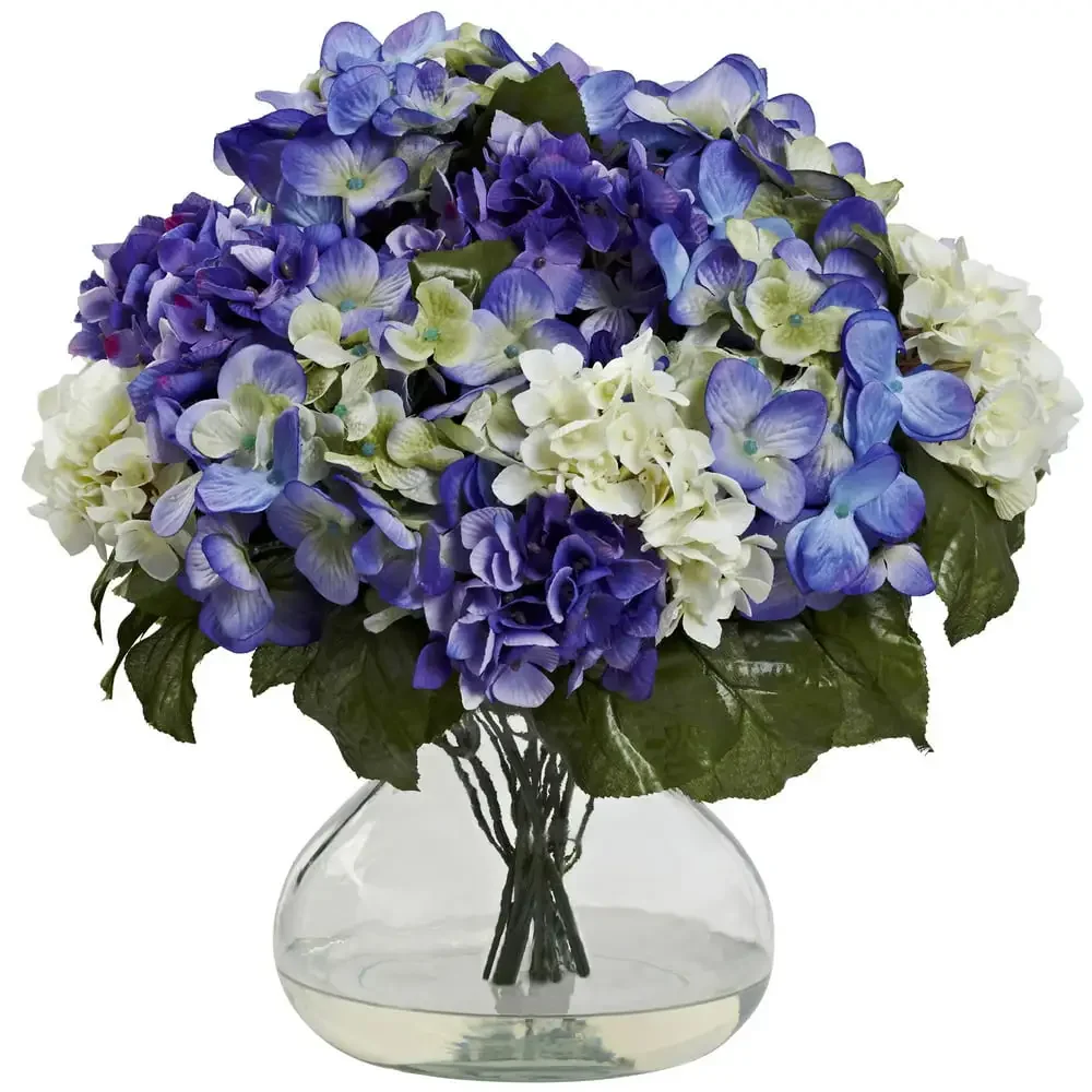 

Hydrangea Artificial Flowers with Large Vase, Blue