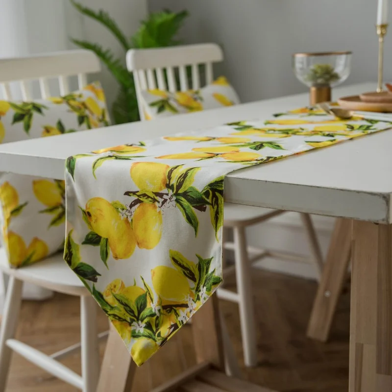 

Print Linen Dining Coffee Washable Runner Table Beauty Yellow Table Family Table Pastoral Runner Lemon Cabinet Table