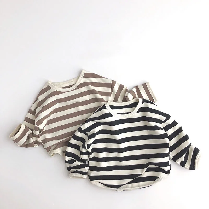 2023 New Spring Autumn Baby Clothing Striped Handsome T-shirts Toddler Boys O-Neck Long Sleeve Tees Girls Tops Children