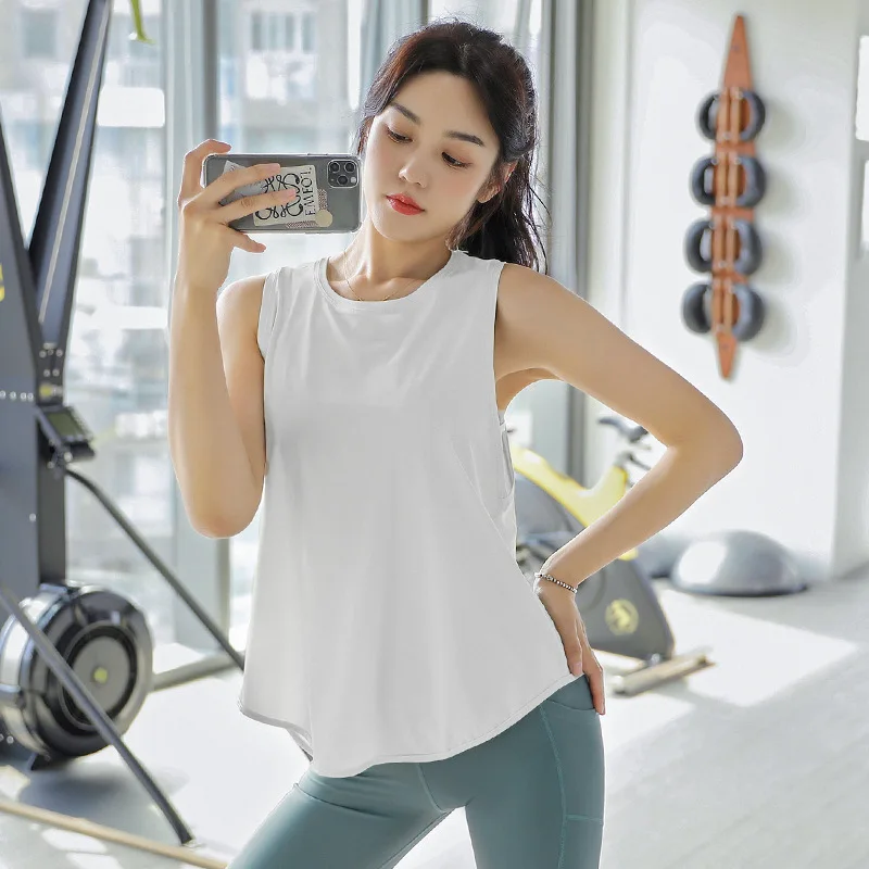 Yoga Clothes Smock Top Loose Breathable Sleeveless Fitness Vest Mesh Sports T-shirt Workout Tops For Women