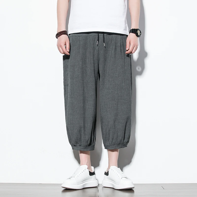 Летние укороченные брюки в китайском стиле из ледяного шелка Мужская одежда
